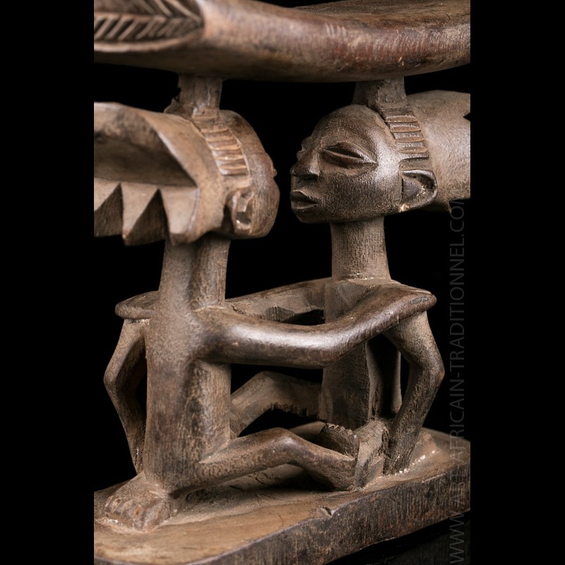 Lot De 4 Statuettes Repose-tête Pygmées - Art Africain Original En Bois - Gabon