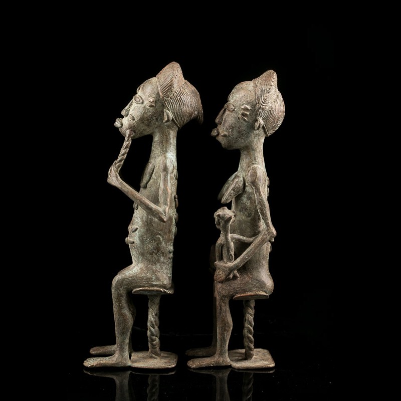 Couple Statuette Baoulé Côte D'ivoire A, Skulptur von Kebe