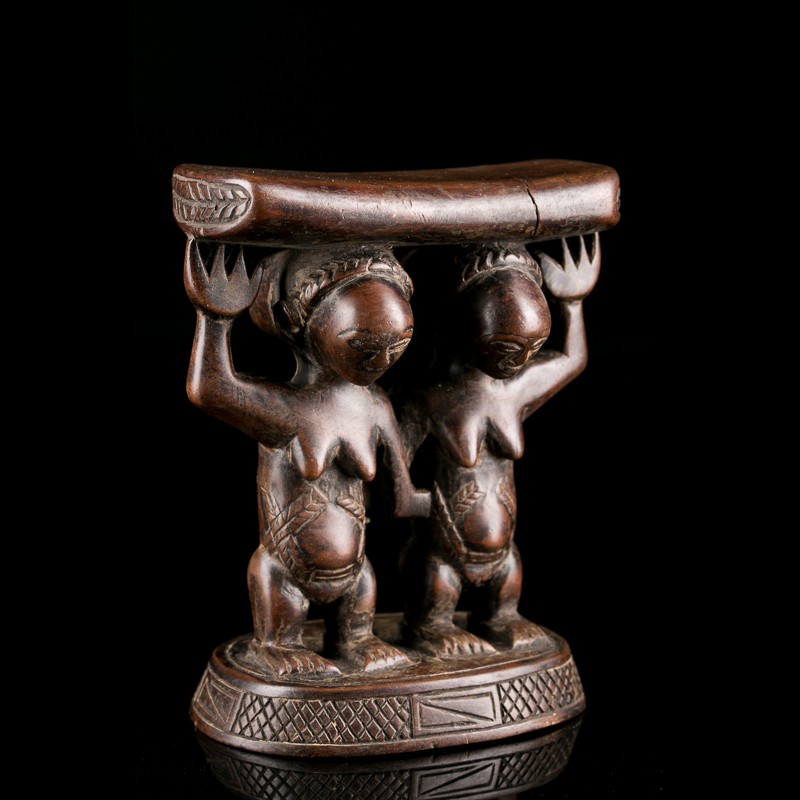 African neckrest of the Luba ethnic group carved in the style of the Master of Mulongo near the Lukuga river