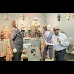 King Philippe of Belgium at the Antika African Art Gallery with Aimé Mbungu Mbuka