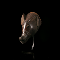 Masque-coiffe Ngulu Chokwe avec grandes oreilles et long groin sculpté