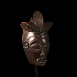 Female Chokwe Mwana Pwo mask, carved wooden Chokwe sculpture, Central African tribal art