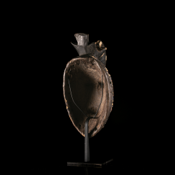 Side profile of an early Ligbi Yangaleya mask highlighting its elegant central bird beak and fine polychromy.