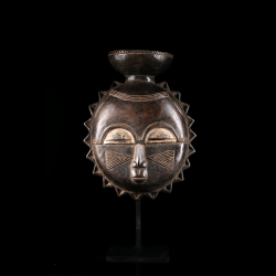 Front view of Baule moon mask in the Kamer Master style