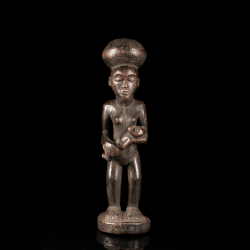 Chokwe-Lwena wooden african art maternity figure depicting a mother holding her child