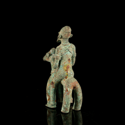 Mali equestrian figure in the Djenné tradition with green oxidation patina, rear view