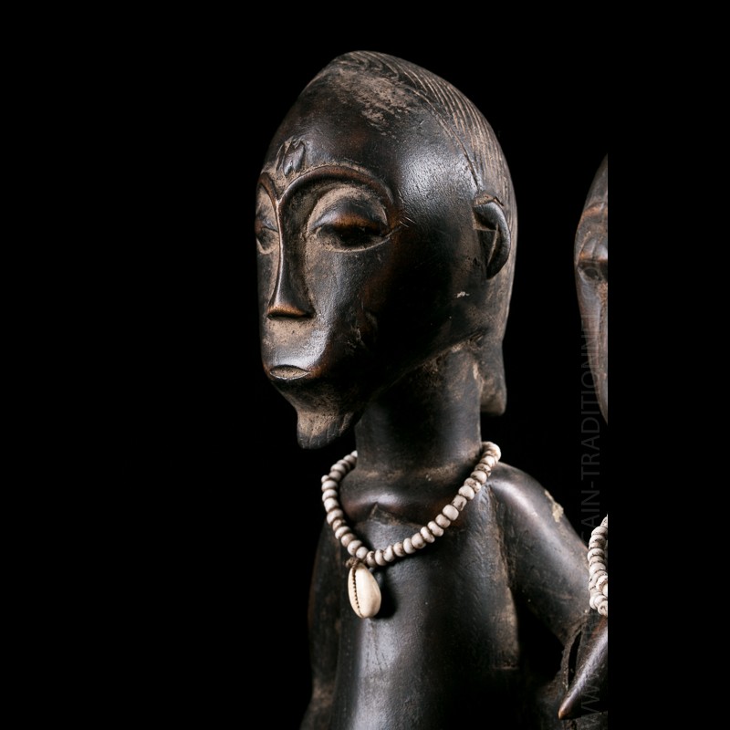 Statue Africaine Ancienne - Couple Baoulé En Bois - Période 1900-1949 - Art Tribal Authentique